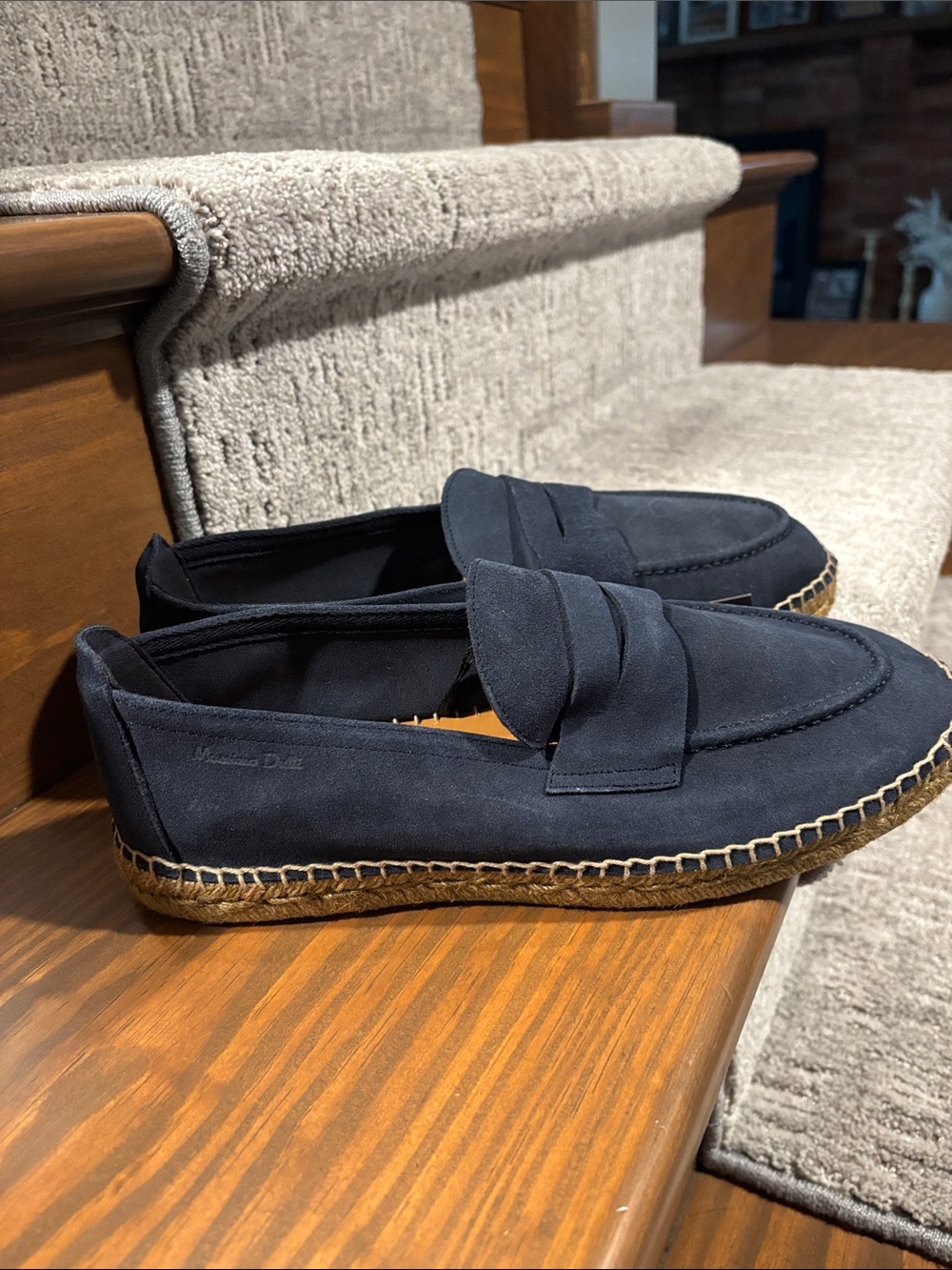Massimo Dutti Dark Blue Suede Penny Loafers size 9